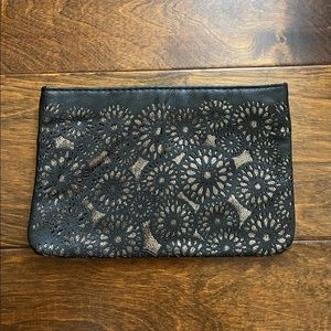 Sephora Black & Bronze Lace Zippered Faux Leather Makeup Beauty Travel Bag